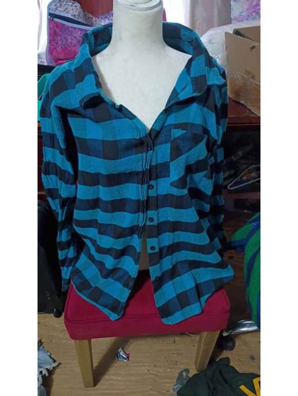 Mens blue and black plaid shirt 3x